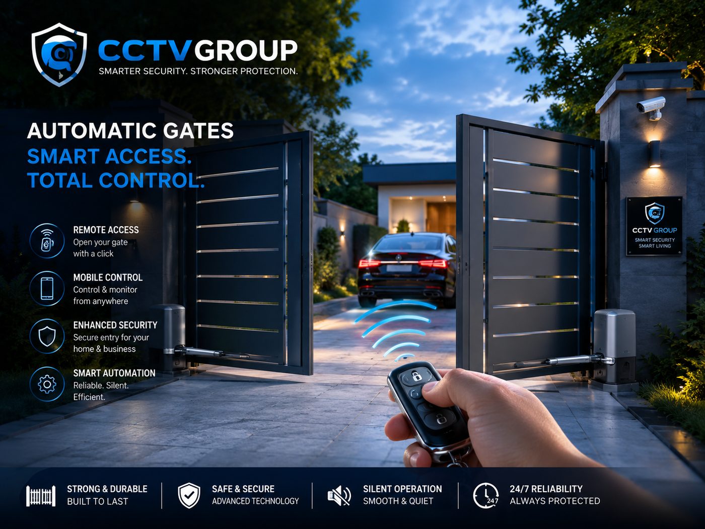 An automatic driveway gate opening by remote control