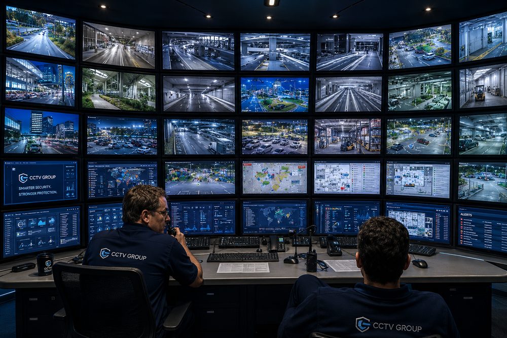The CCTV Group monitoring centre, with operators watching live camera feeds